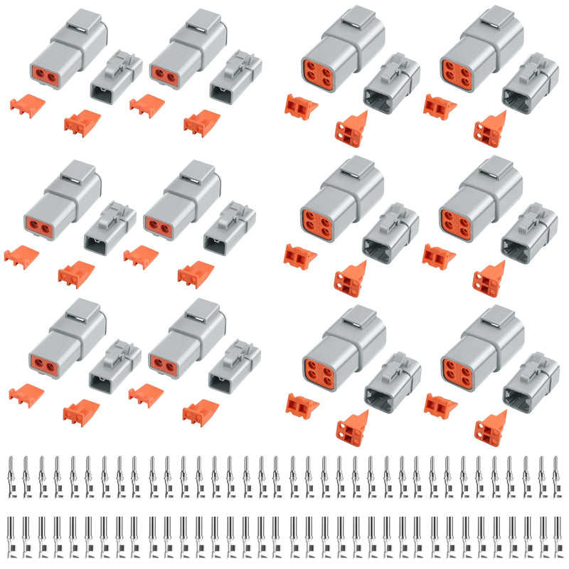 120 PCS Deutsch DTP Connector Kit 2 4 Pin Automotive Waterproof Connectors 12 sets with Size 12 Stamped Contacts Gauge 14-12 AWG Wire Size,25A 2Pin+4Pin-6 Set