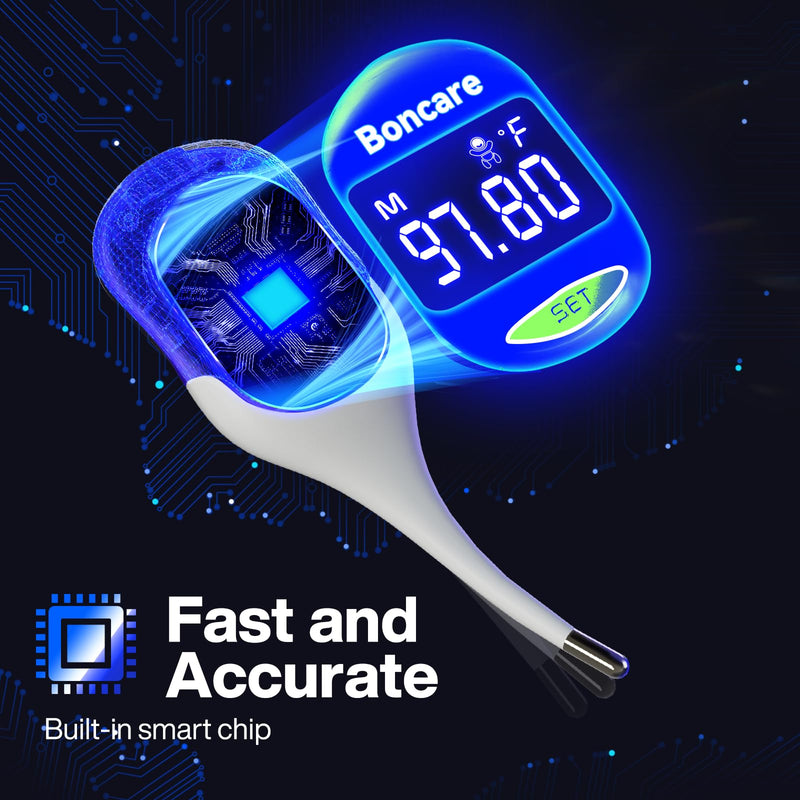 Boncare 9 Seconds Basal Body Thermometer for Ovulation, Oral Thermometer for Adults and Kids - Accurate Rectal Thermometer, with Fever Alarm and Large Display (Blue) Blue