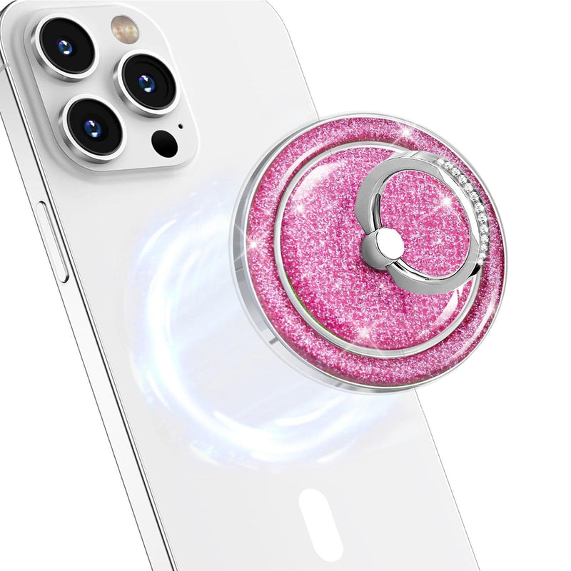 Glitter Magnetic Phone Ring for MagSafe,Phone Grip Kickstand,Ring Holder Stand Compatible with iPhone 17 16 15 14 13 12 Pro Max Plus and Phone Case - Pink