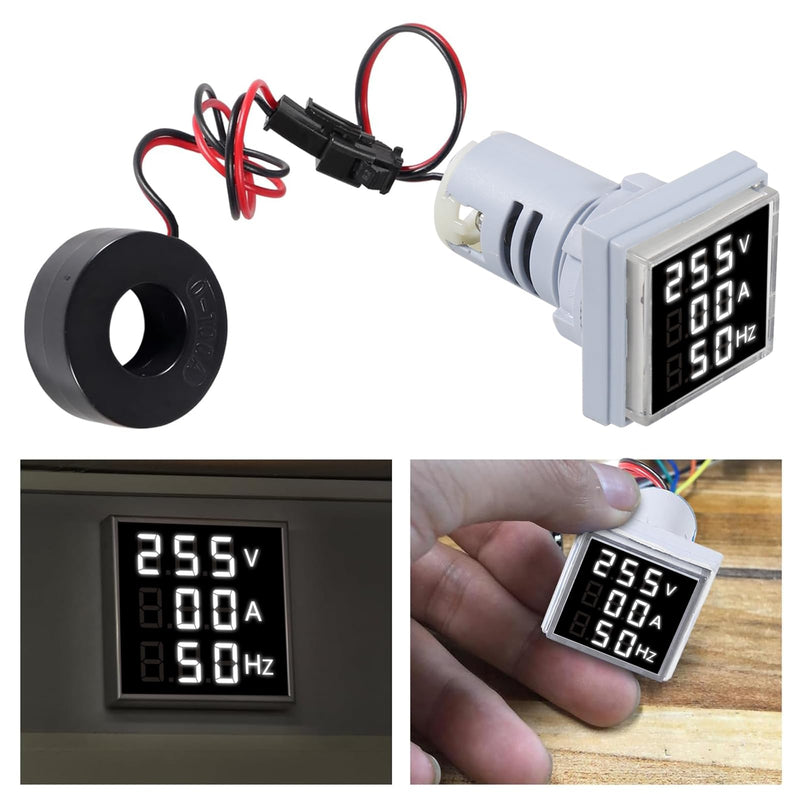 3pcs 3 in 1 60-500V 0-100A AC Digital Ammeter Voltmeter, 22mm Square Digital Tube Screen with Transformer, LED Display Voltage Detector Current Tester Gauge(White) White 3 in 1 Square