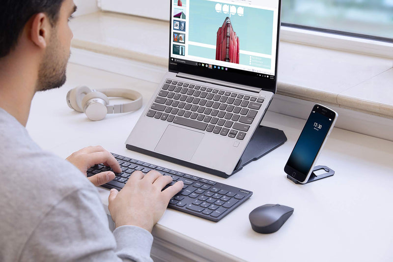 Lenovo 2-in-1 Laptop Stand - Adjustable, Portable, Foldable, Ergonomic, Non-Slip, Compatible with Laptops up to 15" and Cell Phones, Ideal for Travel For Laptops Up to 15"