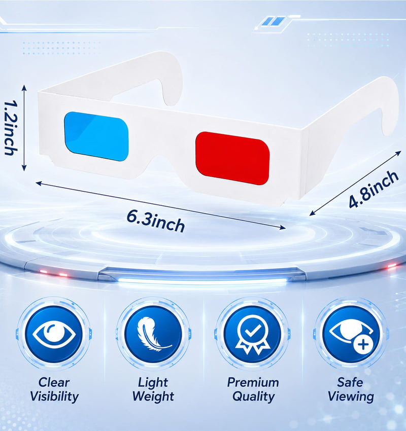 10Pcs 3D Glasses for Movies at Home, Red-Blue Anaglyph Dicyanin Glasses | 3D Movie Glasses,Lightweight and Foldable Design, Universal Head Size Comfort, Easy Storage and Carry, Home Theatre Essential