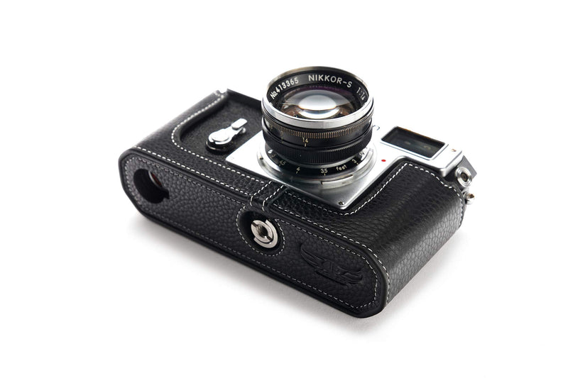 S3 Film Camera Case, Handmade Genuine Real Leather Half Camera Case Bag Cover for Nikon S3 Film Camera With Hand Strap (Black) Black