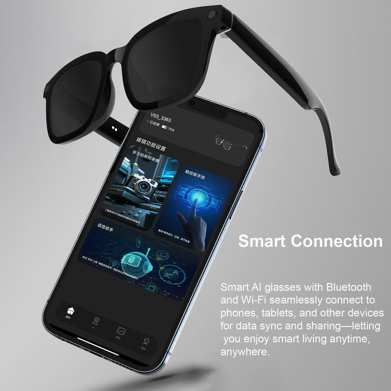 Ai Smart Glasses with Camera and Bluetooth, 5MP HD 1080P Video Recording Photo Taking UV Protection Eyewear Glasses, Voice Assistant, Open-Ear Audio for Outdoor Sport Cycling, Hiking Travel With Polarized Lenses