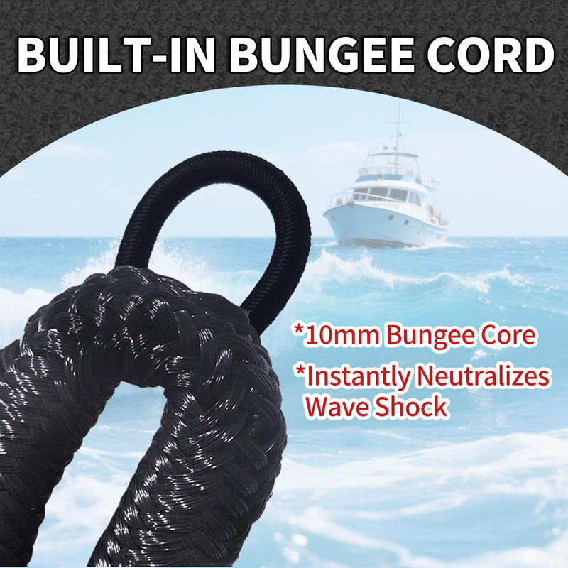 Bungee Dock Line for Boats – 3ft Elastic Mooring Rope with Stainless Steel Clip – Quick Dock Tie for Jet Ski, Pontoon (Black) Black