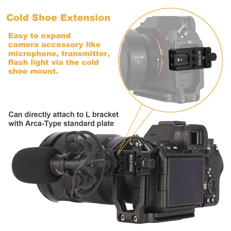 NICEYRIG Extension Quick Release Clamp for Arca-Swiss, with Multiple Mounting Threads Cold Shoe Bottom Plate Applicable for DJI Ronin SC/Mini Tripod/Monopod/Selfie Stick/Camera L Bracket - 509