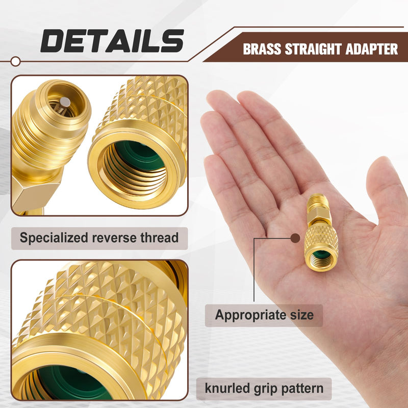 2 Pcs R32 R454B Refrigerant Brass Adapter 1/4" Female to 1/4" Male Reverse Thread Adapter Heavy Duty HVAC Quick Connect Fittings Low Loss for R32 R454B Refrigerant Tanks Mini Split Systems 2