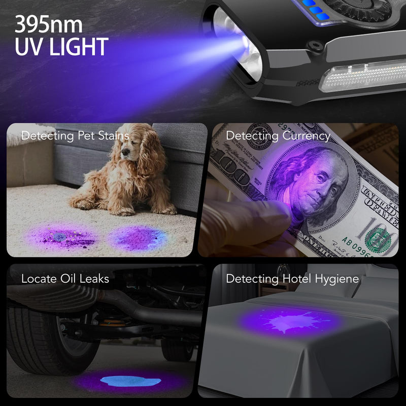 Flat EDC Flashlight Rechargeable, Pocket Flashlight with White & Warm Light, RGB Light, UV, Red Beam, USB-C Small Rechargeable Flashlight with Clip & Magnetic for Camping, Night Walking, Emergency Black