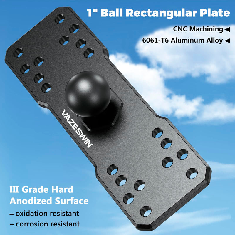 VAZESWIN 1" Ball Aluminum Alloy Fish Finder Mount, AMPS Rectangular Plate | for RAM Mounts B Size 1" Ball Double Socket Arm, Universal Marine Electronic Mounting Plate for Garmin, Lowrance, Humminbird