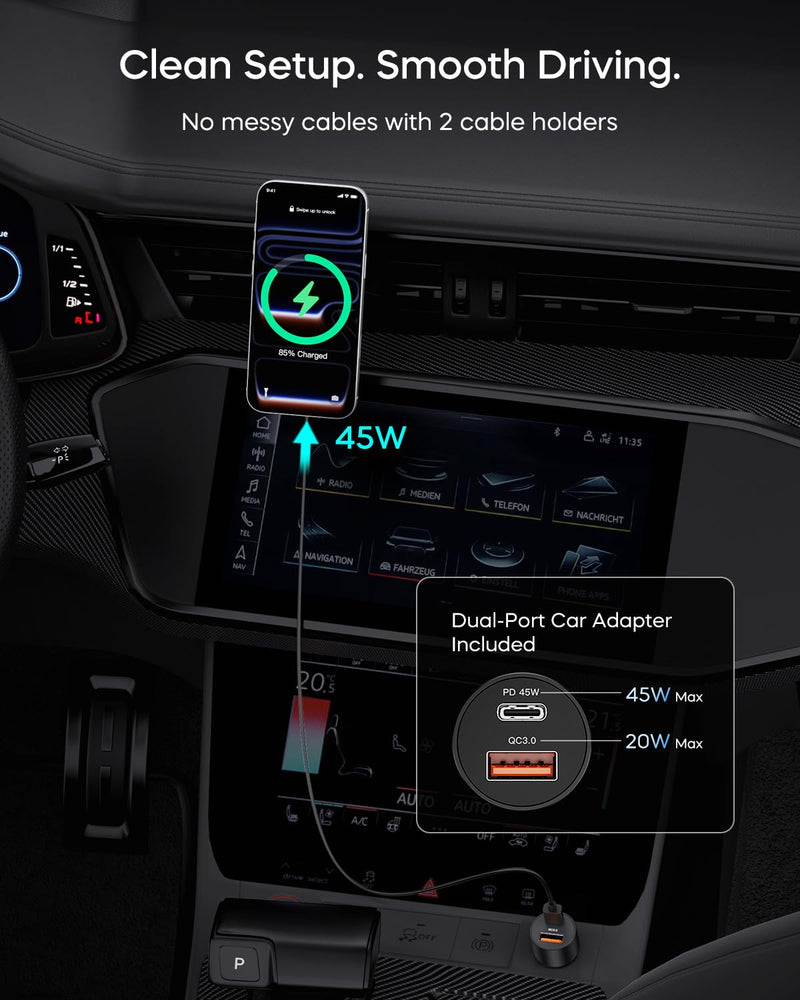 Qi2.2 25W for MagSafe Car Mount Charger, Wireless Car Charger | Cooling Fan, 45W Adapter, Air Vent Magnetic Car Phone Holder, Fast Charging for iPhone 17/16/15 Series & Samsung Galaxy
