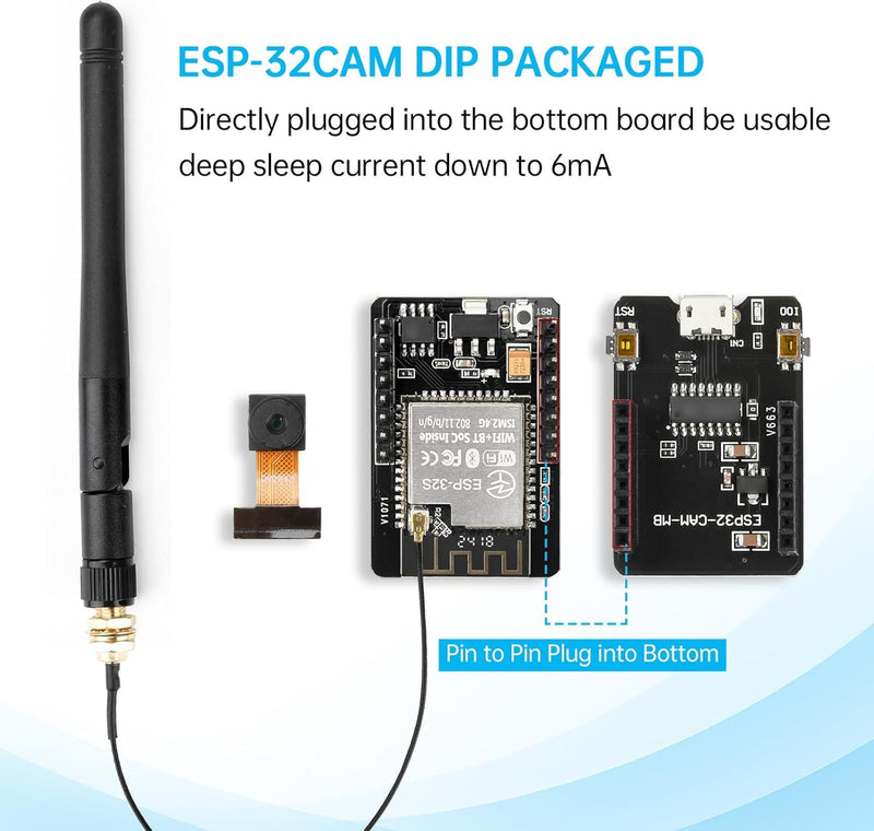 2-Pack ESP32 CAM Development Board, for ESP32-CAM MB WiFi/Bluetooth Development Board, DC 5V Dual Core Development Board with 2.4G Antennas IPEX, OV2640 Camera TF Card Module 2PCS