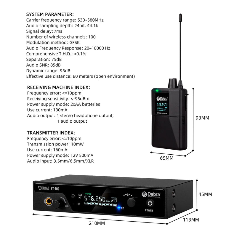 D Debra Pro ST-102 & ST-202 Stereo Wireless in Ear Monitor System Bodypack Receiver, Performance with 100 Adjustable Frequencies, Can Not Be Used Alone(Only 1 Bodypack) Only 1 Bodypack