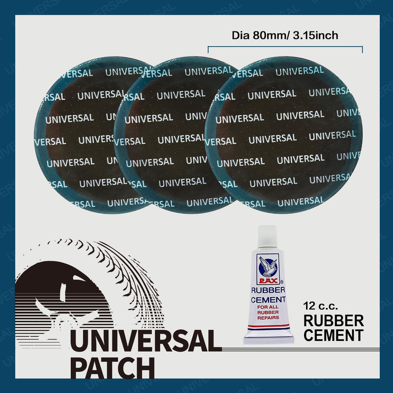 PAX 3Pcs 80mm Round Universal Tube and Tire Repair Patch Kit, for Radial and Bias Tires, Motorcycle, Automobile, Truck, Agricultural Vehicles, BMX, ATVs, River Floating, Inflatable Rubber