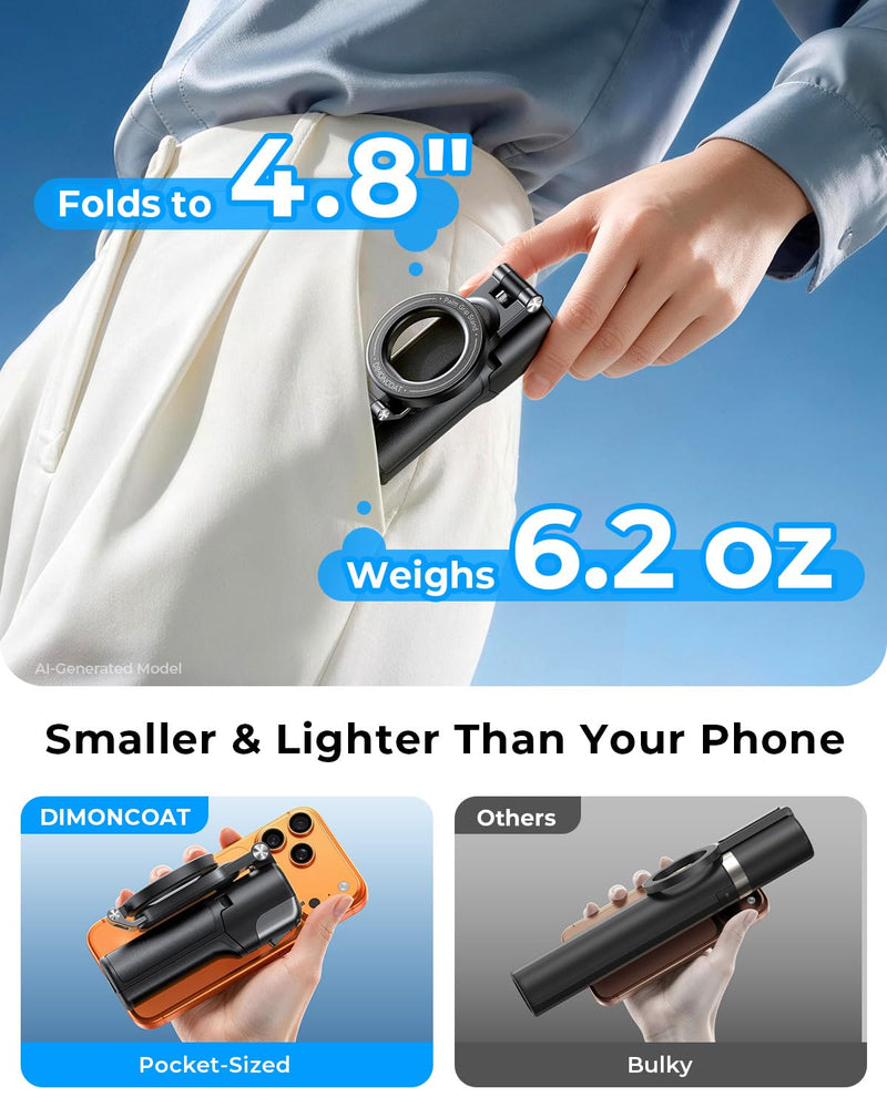 Mini Magnetic Selfie Stick Tripod for MagSafe, Pocket 4.8" Design, 4-in-1 | Zoom Control, Ergonomic Phone Grip, Detachable Multi-Function Bluetooth Remote and Up to 18" Extendable Selfie Stick Black