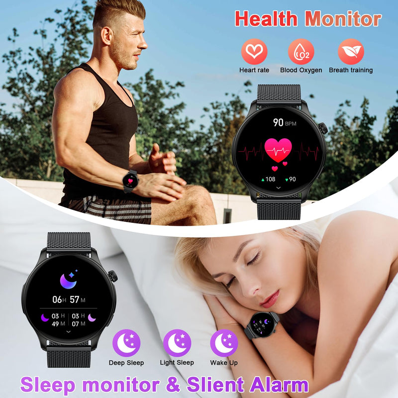 Smart Watch for Men Women Fitness: Make Answer Call Running Digital Mens Watches Waterproof Smartwatch Android Phone iPhone Samsung Compatible Step Pedometer Tracker Heart Rate Sleep SpO2 Monitor Black
