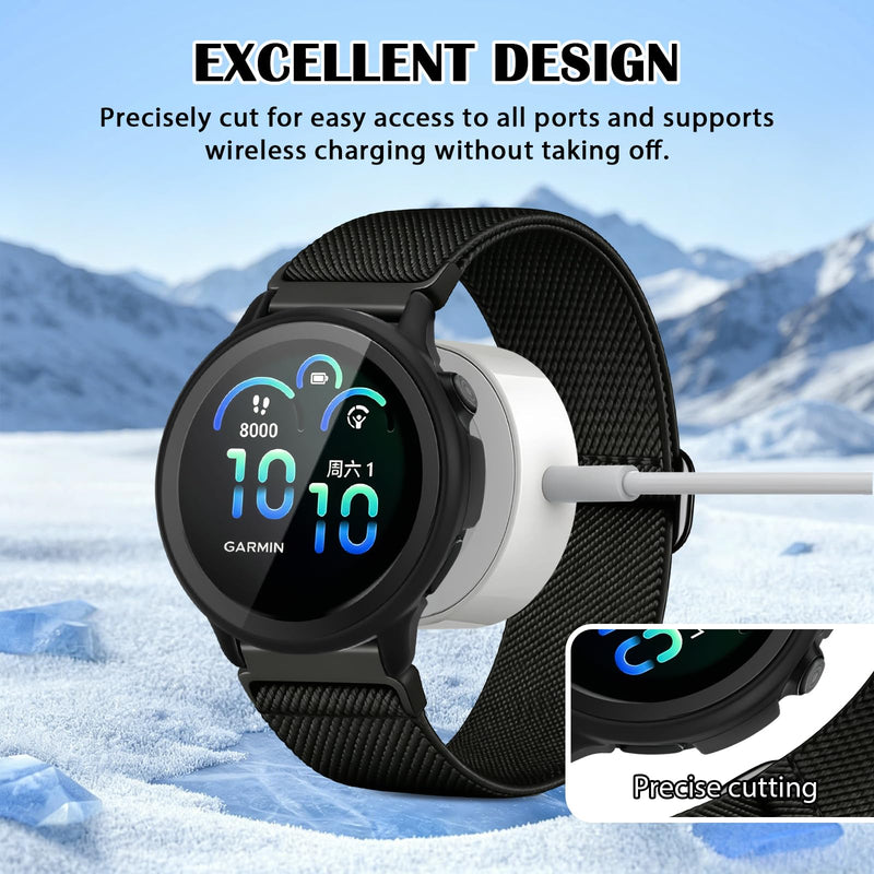 1+1 Compatible for Garmin Active 6 Case with 20mm Watch Band Nylon | 20mm Strap for Garmin Vivoactive 6 Watch Band Nylon with Hard PC Active 6 Case Black, Quick Release, Anti-scratch vivoactive 6 black