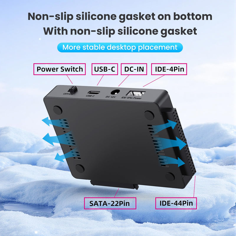 USB 3.0 USB-C Type-C to Dual NVME M-Key M.2 SATA 2.5 3.5 Inch & IDE 40Pin SSD Docking Vertical External PCBA Case Enclosure NVME+SATA+IDE