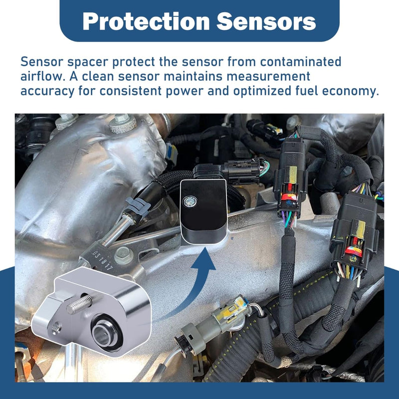 MAP Air Intake Temperature Sensor Spacer Anti-Soot Fit for 2017-2025 Chevy Silverado 2500HD 3500HD, GMC Sierra 2500HD 3500HD 6.6L Duramax Diesel, Silver Sensor Spacer (Silver)
