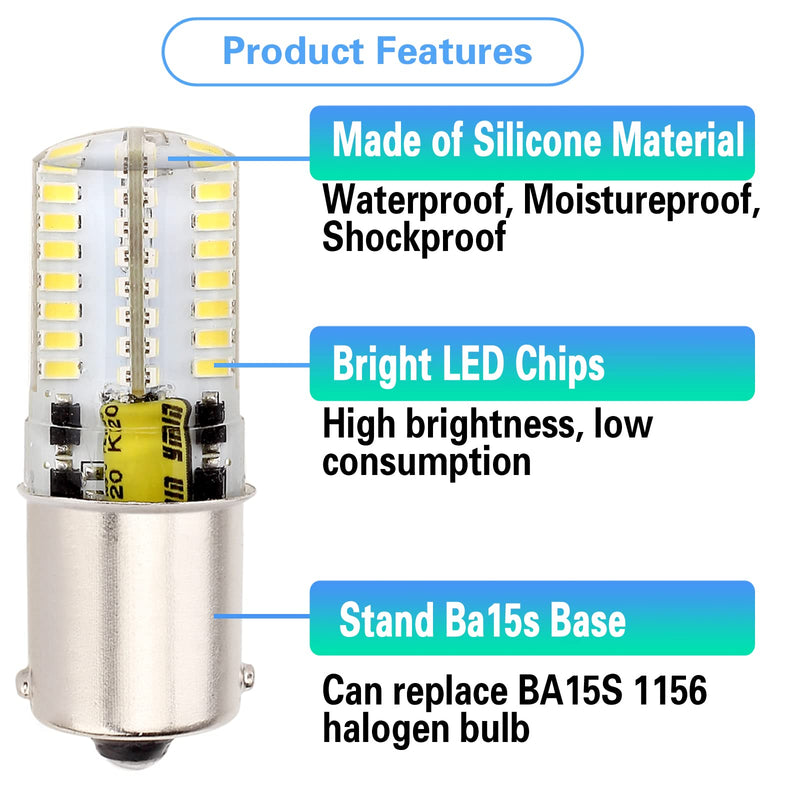 Ba15s Led P21w 1156 S8 Bulb 12V Ac/Dc 1141 Single Contact Base, Waterproof bulb, 6 Watt Cool White 6000K for RV, Reversing lights, Boat, Lawn tractors, Mower, Landscape Lighting. (Pack of 4) Ba15s-Day light White-4pcs