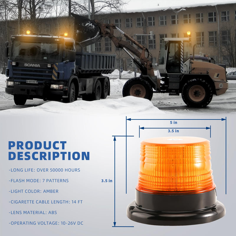 Amber Beacon Strobe Lights w/Magnetic Base, 12-24V Warning Safety Flashing Emergency Mini Light Bar for Trucks Vehicles Car Amber