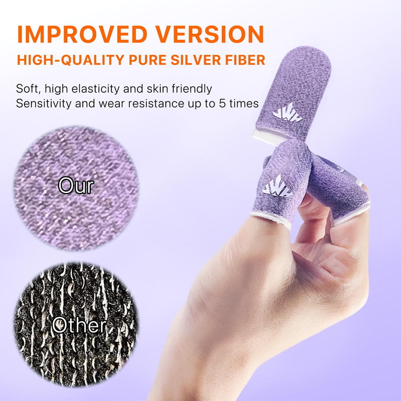 JWH 16 PCS Mobile Gaming Finger Sleeves for Dedales Gamer Profesionales Silver Fiber Thumb Sleeves with Pubg Controller Anti Slip Sweat Proof Finger Gloves with High Sensitivity Touchscreen for FPS 8XRose red+8XPurple+Box+Triggers