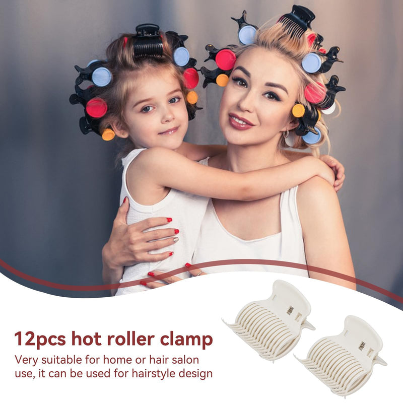 Agatige 12 PCS Hot Roller Clips, Hair Curler Claw Clips, Replacement Roller Clips Safety & Heat Resistance Heated Roller Clips for Women Girls Hair Sectioning Styling Tool (White)
