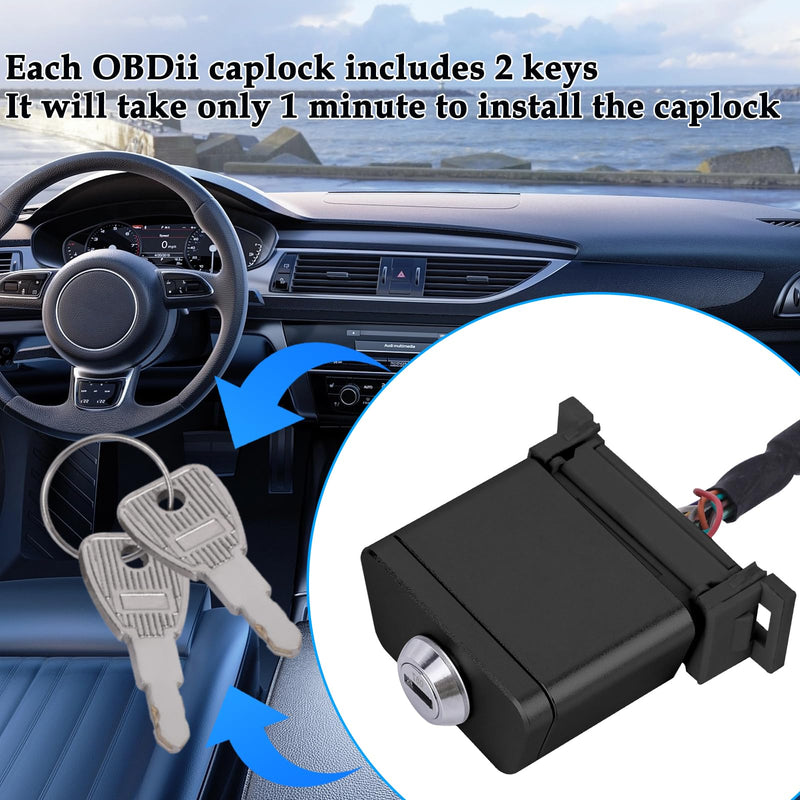 Metal Anti-Theft OBD2 Port Lock, Car OBD2 Protector Device OBD Locking Cap Preventing Access to Vehcles Computer Through OBD2 Port with 2 Keys - Black