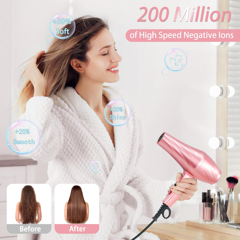 Hair Dryer, Jooayou 3000W Professional Ionic Hairdryers for Women Men, Fast Drying Blow Dryer with Diffuser for Salon Home Travel, Perfect for Gifts Rose Pink