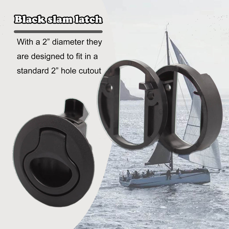 Slam Latch 2'' Flush Pull Latch Black Plastic Nylon Handle for Hatch Door Cabinet Hardware on RV Boat Camper Trailer Fit 2mm-20mm,Pack of 2
