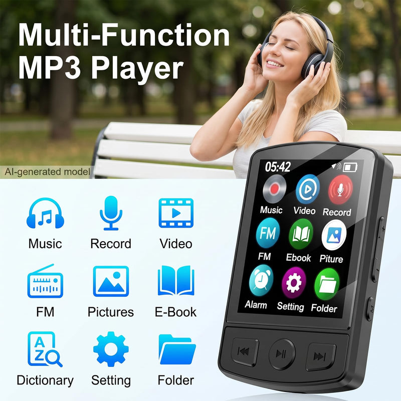 Fohil 64GB MP3 Player with Bluetooth 5.2 and Built-in Clip | HiFi Audio, 128GB TF Card Expansion, FM Radio and Recording, 1.2 oz Compact Design, E-Book Reader and Speaker 64.0 GB