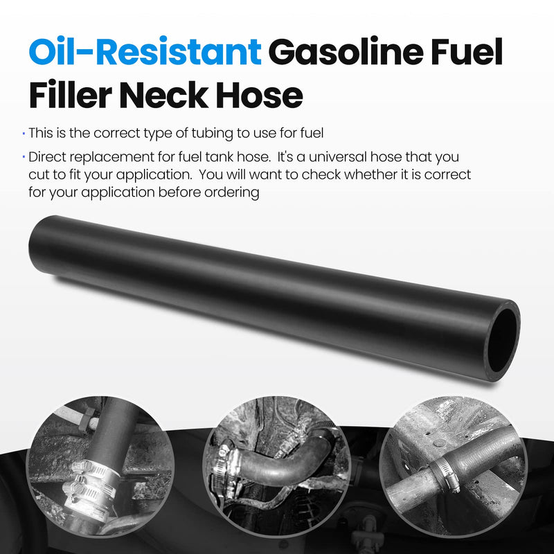 Gasoline Fuel Filler Hose with 4 Clamps - 1 1/2" ID, Reinforced Tank Hose (15 7/8" Long) straight