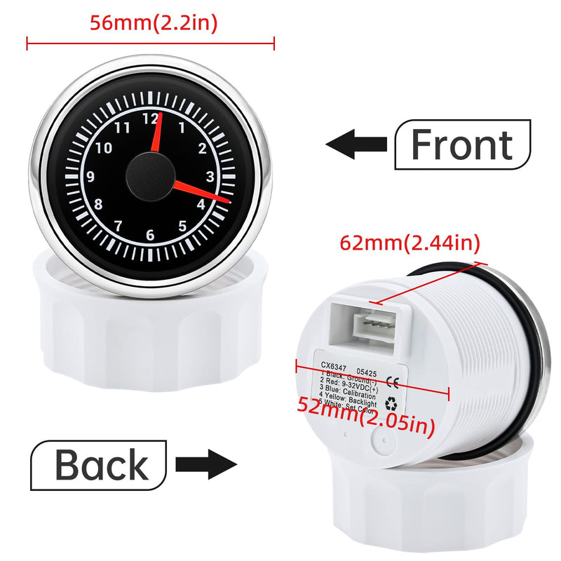 ARTILAURA 2" 52mm Clock Gauge 7 Color Waterproof 0-12 Hours Clock Meter Gauge for Car Boat (Black & Silver) Black & Silver