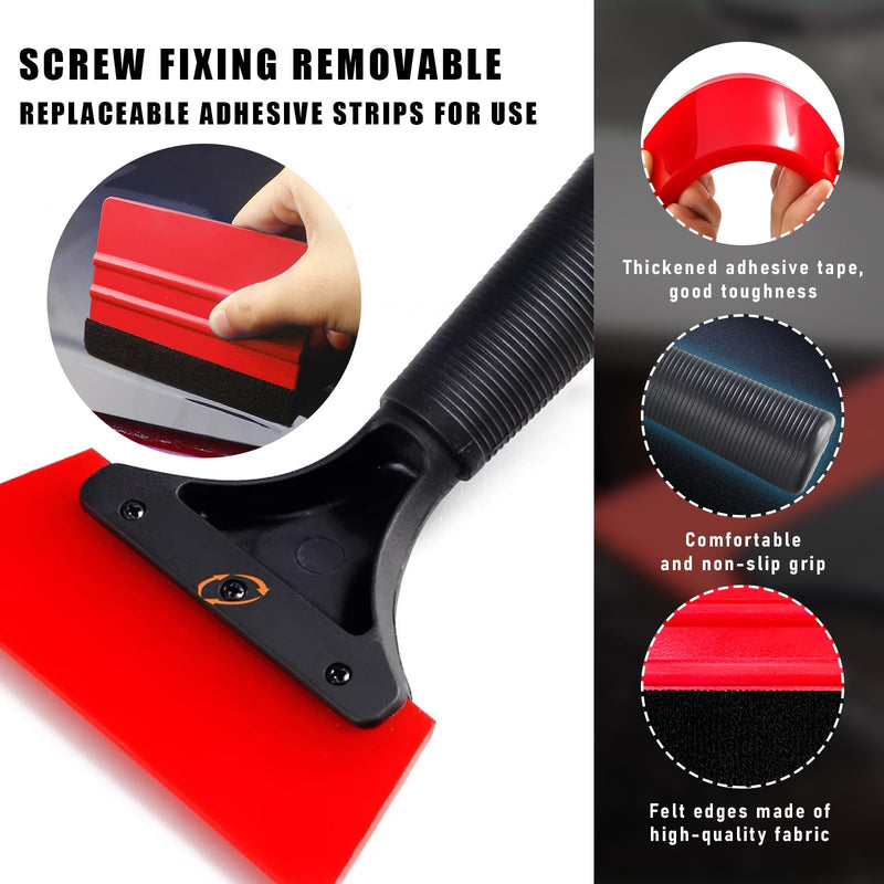 Augeny Car Window Tint Kit, Professional Vinyl Wrap Kit with Felt Squeegee, Universal Auto Window Film Installation Application Wallpaper Smoothing Tool for Car Glass, Home (Red) Red