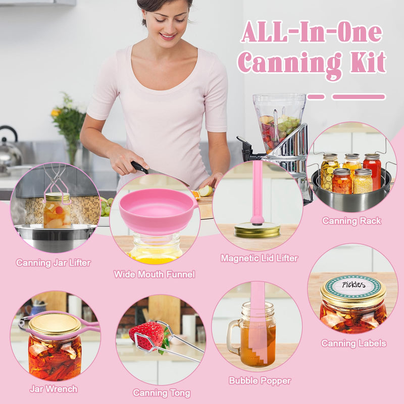8PCS Canning Supplies Starter Kit，Canning Kit with Canning Funnel, 11.2in Stainless Steel Canning Rack, Canning Tong, Jar Lifter, Magnetic Lid Lifter, Jar Wrench, Bubble Popper, Canning Labels