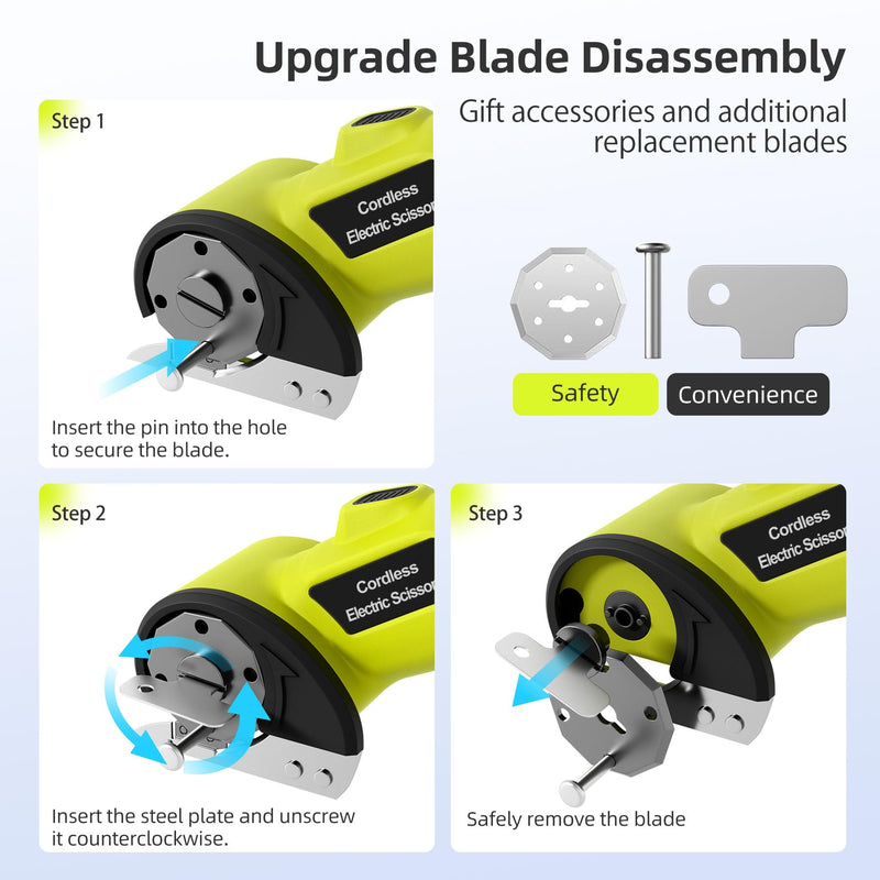 Cordless Electric Cutter, 4V Rechargeable Scissors Box Cutter with 2 Rotary Blades, USB Cable,Storage Bag, Safety Lock & LED Light, For Cardboard, Fabric, Plastic, Leather, Carpet, Packaging, DIY