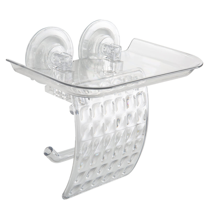 Bath Bliss Suction Cup Toilet Paper Dispenser | Power Lock Suction Mount | Phone and Wipes Holder Tray | Not Tools Required |Smooth Surfaces Only | Tile | Glass | Metal | Plastic | Bathroom | Clear Toilet Paper Dispenser (Pack of 2)