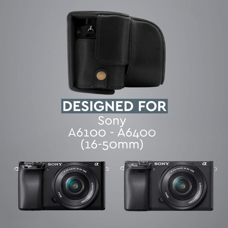 MegaGear MG1651 Ever Ready Leather Camera Case Compatible with Sony Alpha A6400 (16-50mm) - Black Sony Alpha A6400 (16-50mm)