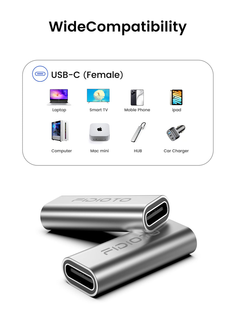 Fidoto 10 Pack USBC Coupler, 100W USB C Female to Female Adapter,10Gbps Type C Extender, PD3.1 Double Female Connector Compatible with 8K@60Hz Video, Data Transfer, Charging (Sliver) White 10 PCS