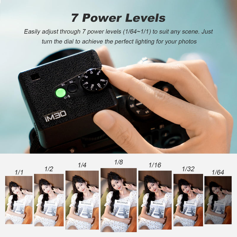 Godox iM30 Mini Camera Flash with Diffuser GN 15 CCT 6500K±200K | 7 Levels Flash Power Mini Flash Speedlite 230 Full-Power Flashe for Canon Sony zv1 zve10 Ricoh gr3 Nikon Fuji Olympus Camera IM30 with Diffuer