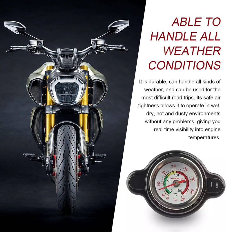 Radiator Cover, Radiator Cap with Temperature Gauge, 1.8 Bar High Pressure Radiator Cap, Fit for Honda, Kawasaki, Suzuki, Yamaha, KTM and More Motorcycle ATV Models (Black #1 PC)