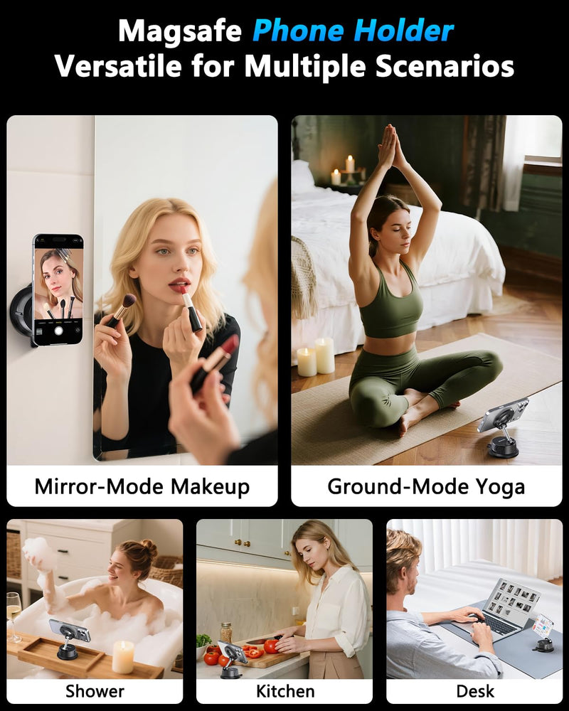 Upgraded Magnetic Phone Holders for Your Car [70mm Suction & 3200gf Magnetic] 360° Adjustable Magsafe Car Phone Mount, Vacuum Suction Cup Car Mount for iPhone 17 Pro Max 16 15 14 13 12 Air Plus