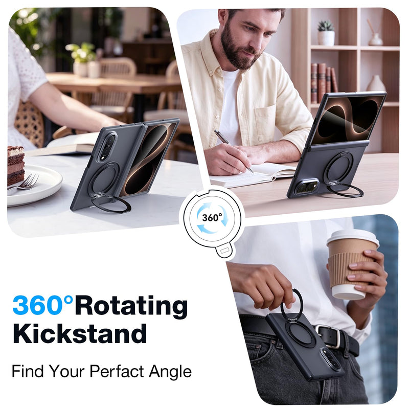 WSKEN Magnetic Case for Samsung Galaxy Z Fold 8-360° Ring Stand Black | MagSafe Compatible, Slim Matte Finish, N52 Magnetic Hold, Daily Drop Protection, Includes 2 X HD Screen Protectors