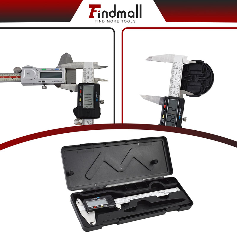 findmall Electronic Digital Caliper Stainless Steel Body with Large LCD Screen 0-6 Inches Inch/Millimeter