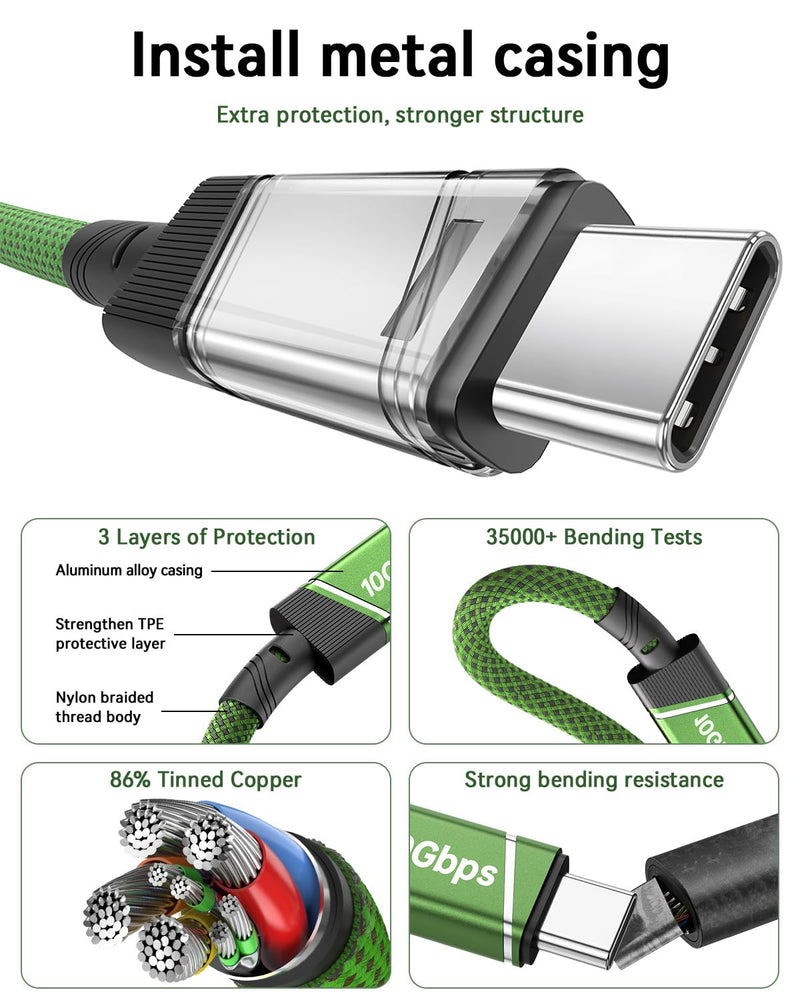 LDLrui USB A to USB C Cable 10Gbps USB 3.2 Data Cable 1Ft Green | 60W Fast Charging USB 3.2 Gen 2 Short Cable with High Speed Data Transfer for Portable SSD, Laptop, Phone, Tablet and USB Hub 0.3M 1
