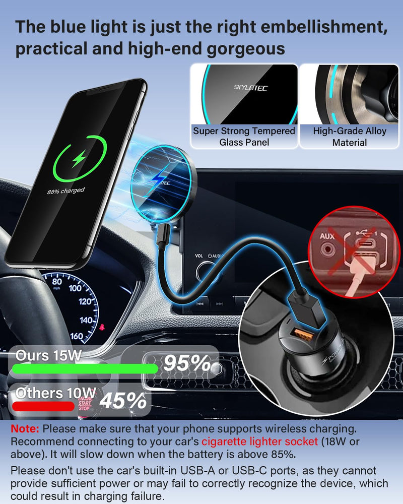 SKYLOTEC Magnetic Charger Phone Mount for Mazda CX-5 2021-2025 Accessories | CX5 CX 5 Accessories, 10.25-Inch Screen Car Cell Phone Mount, for 15W Wireless Charger MagSafe iPhone Samsung Magnetic Wireless Charger