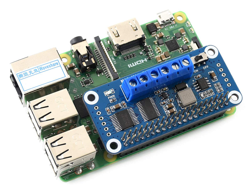 Waveshare Motor Driver HAT for Raspberry Pi Zero/Zero W/Zero WH/2B/3B/3B+ via I2C Interface Driving Two DC Motors