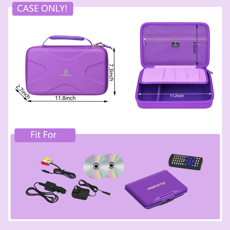 Tourmate Hard Storage Case for BOIFUN/PJGCWB/FANGOR/HotHat/YOTON 9.5" Portable DVD Player, Portable EVA Case(Box for Sale) (Purple) Purple