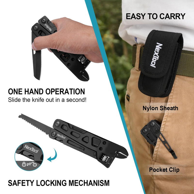 NexTool Adjustable Wrench Multitool, 9 in 1 Multi Tool with Multitool Pliers, Adjustable Wrench, Pocket Knife and Screwdriver, Foldable Stainless Steel Multi-Tool for Mechanical Maintenance, Camping Full Size Adjustable Wrench Multitool Pliers