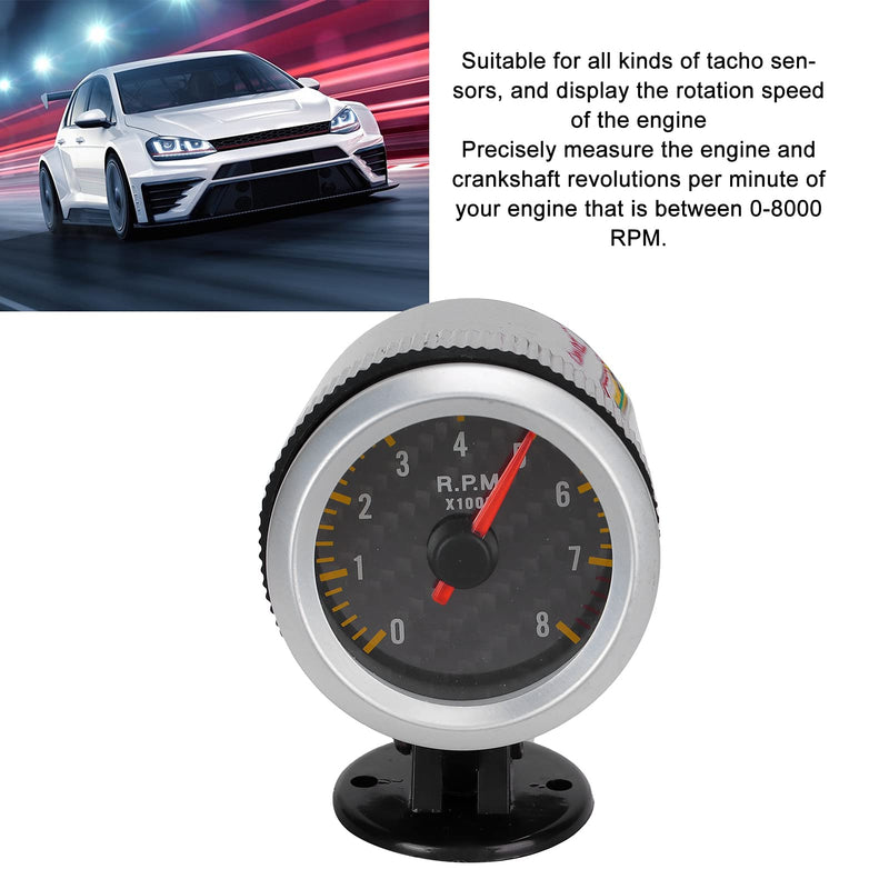 Tacho Gauge,Tachometer 52mm/2.05in 0‑8000 RPM Carbon Fiber Panel Pointer 12V Universal for 4 6 8 Cylinder Engines SUV