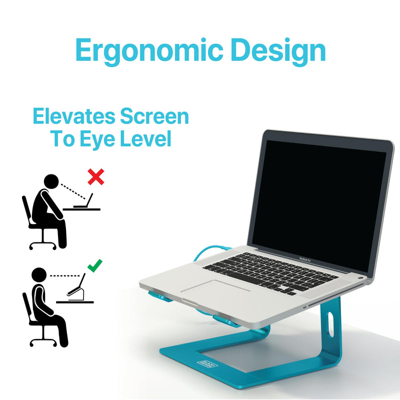 BLACK+DECKER Laptop Stand for Computer Desk, Ergonomic Laptop Stand for Desk, Lap top Riser Compatible with Macbook Notebook, Lap top Holder, Durable Aluminum Computer Riser Accessories, LochNess Blue Loch Ness